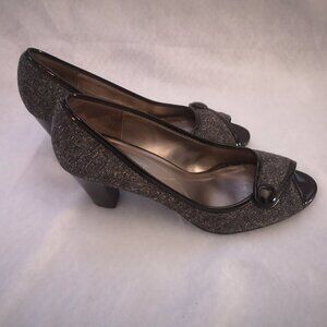 Naturalizer Ladies Size 8.5M Black & Grey Tweed Peep Toe Pumps